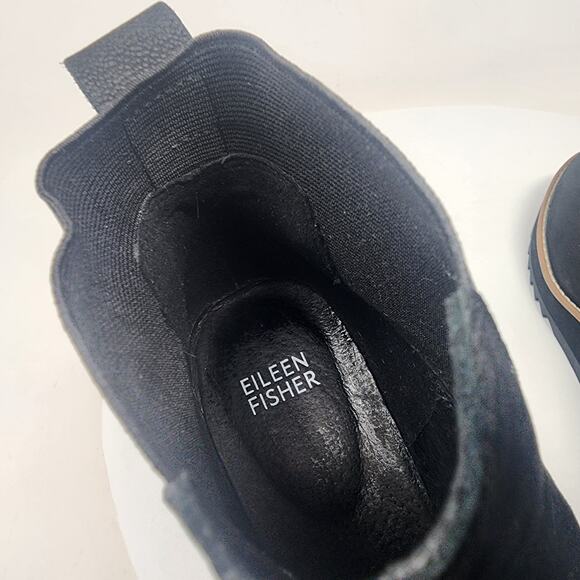 Eileen Fisher Luv Wedge Chelsea Boots Women 7 Black Nubuck Leather Ankle Bootie - Picture 9 of 14